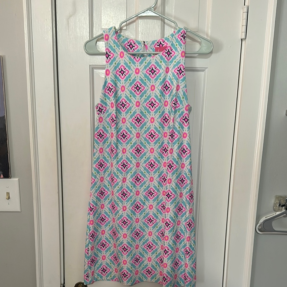 Britt Sleeveless Geometric Print Dress - Pink and Blue